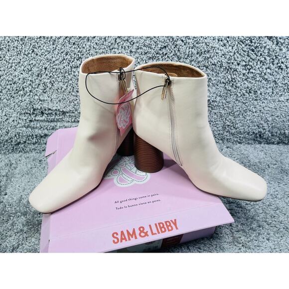 Sam Libby Carlson Womens Vanilla Ankle Boots Chunky Round High Heels Size 11 Nwb - Picture 3 of 9